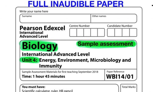 Pearson Edexcel International A level biology Unit 4 Sample assessment